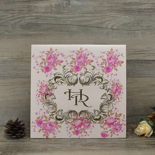 Floral Wedding Invitation Card Foil Printing Customized Half Fold Invitation 